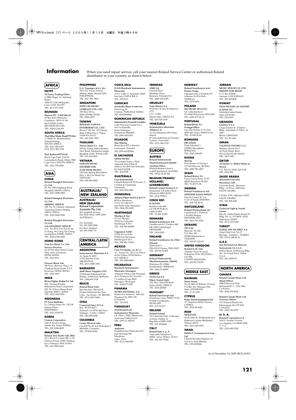 Information | Roland HPi-6 User Manual | Page 121 / 124