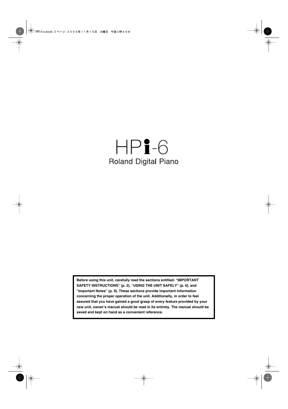 Roland HPi-6 User Manual | Page 3 / 124