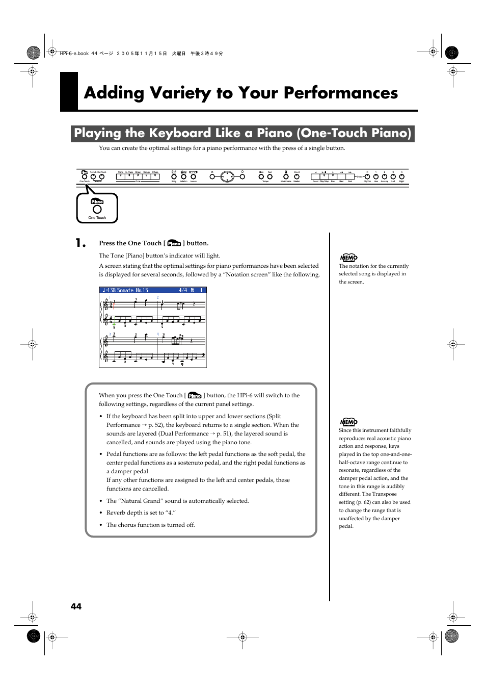 Adding variety to your performances, P. 44 | Roland HPi-6 User Manual | Page 44 / 124