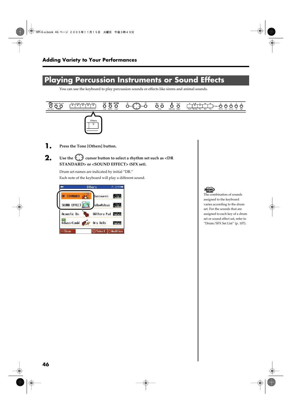 Playing percussion instruments or sound effects | Roland HPi-6 User Manual | Page 46 / 124