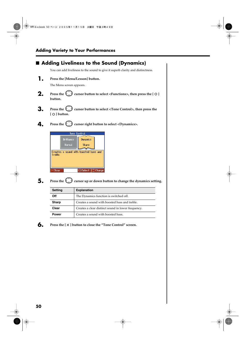 Adding liveliness to the sound (dynamics) | Roland HPi-6 User Manual | Page 50 / 124