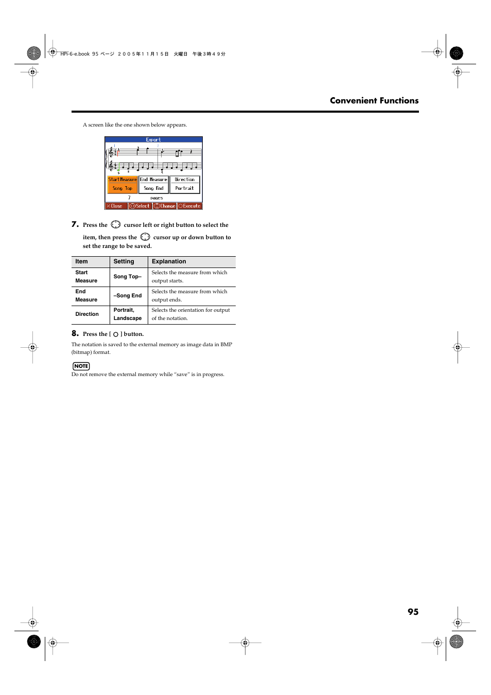 95, p. 98–p. 100), 95 convenient functions | Roland HPi-6 User Manual | Page 95 / 124