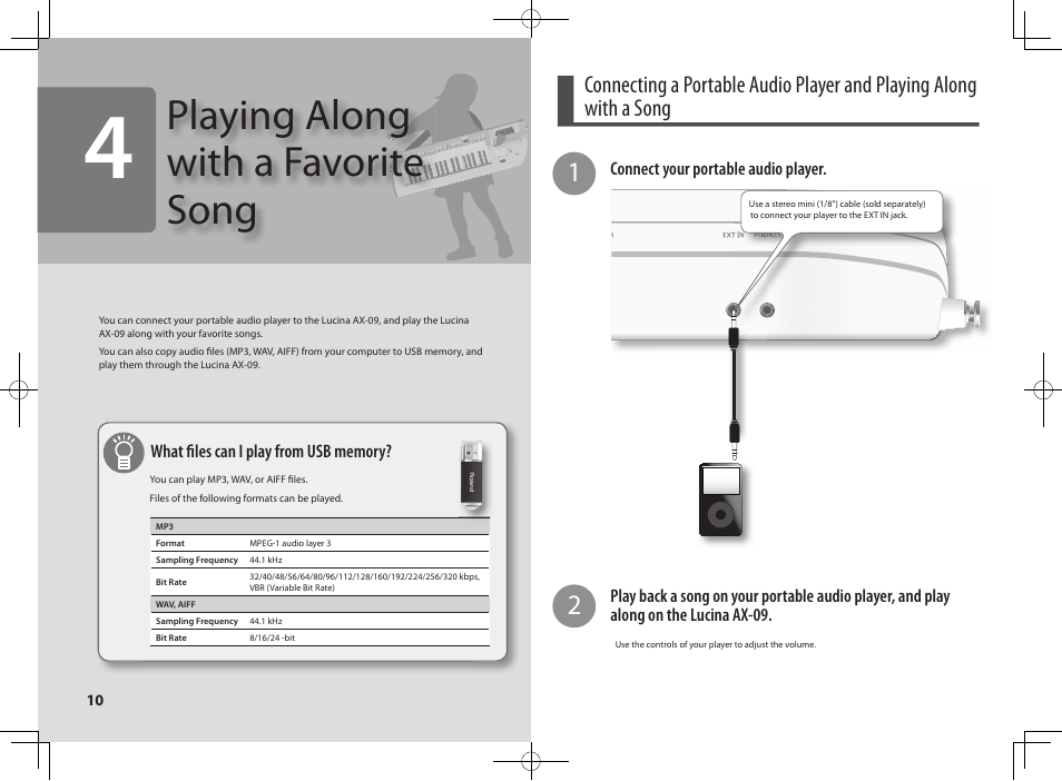 Playing along with a favorite song | Roland Lucina AX-09 User Manual | Page 10 / 12