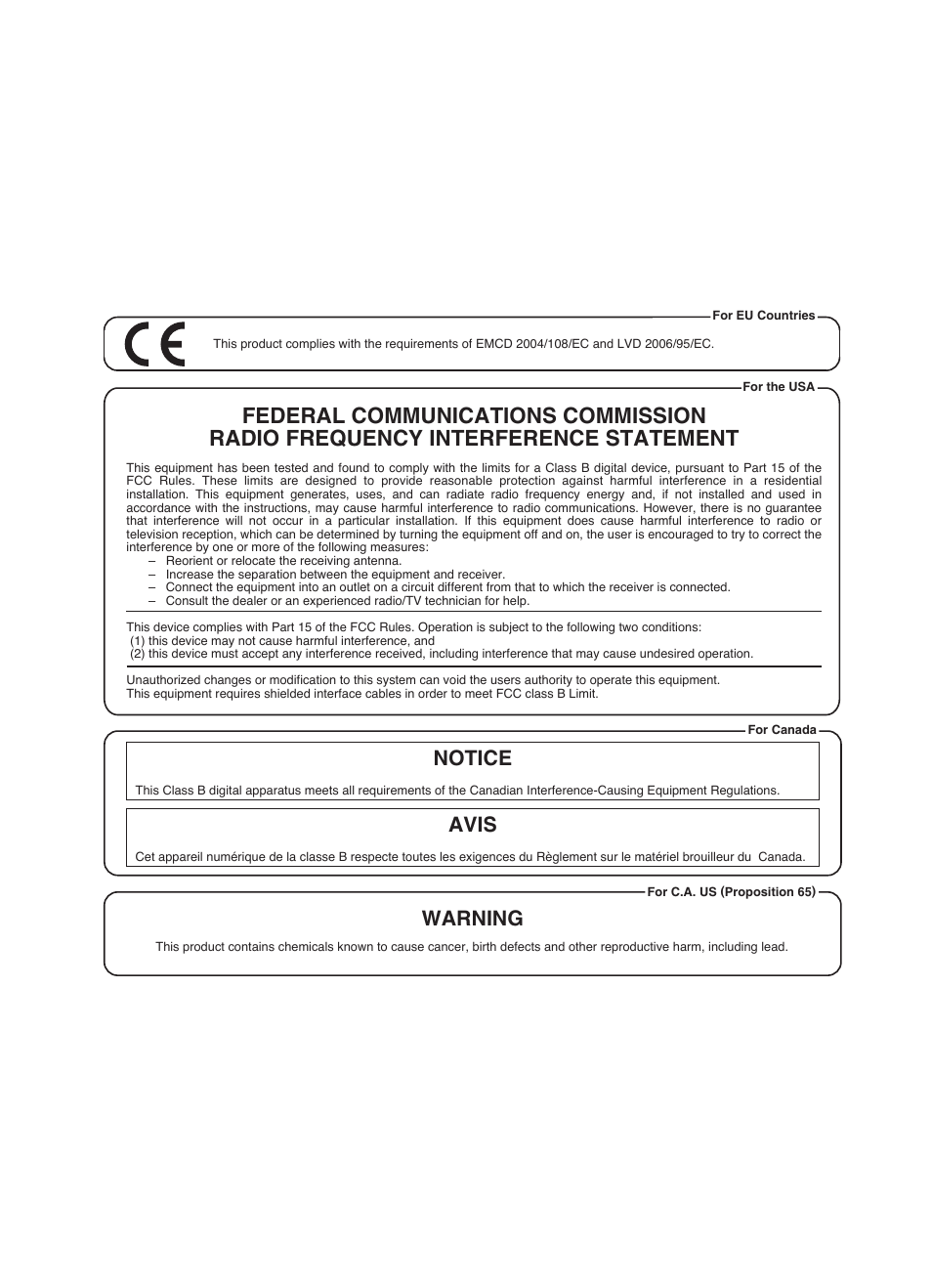 Notice avis, Warning | Roland CUBE 20XL User Manual | Page 15 / 16