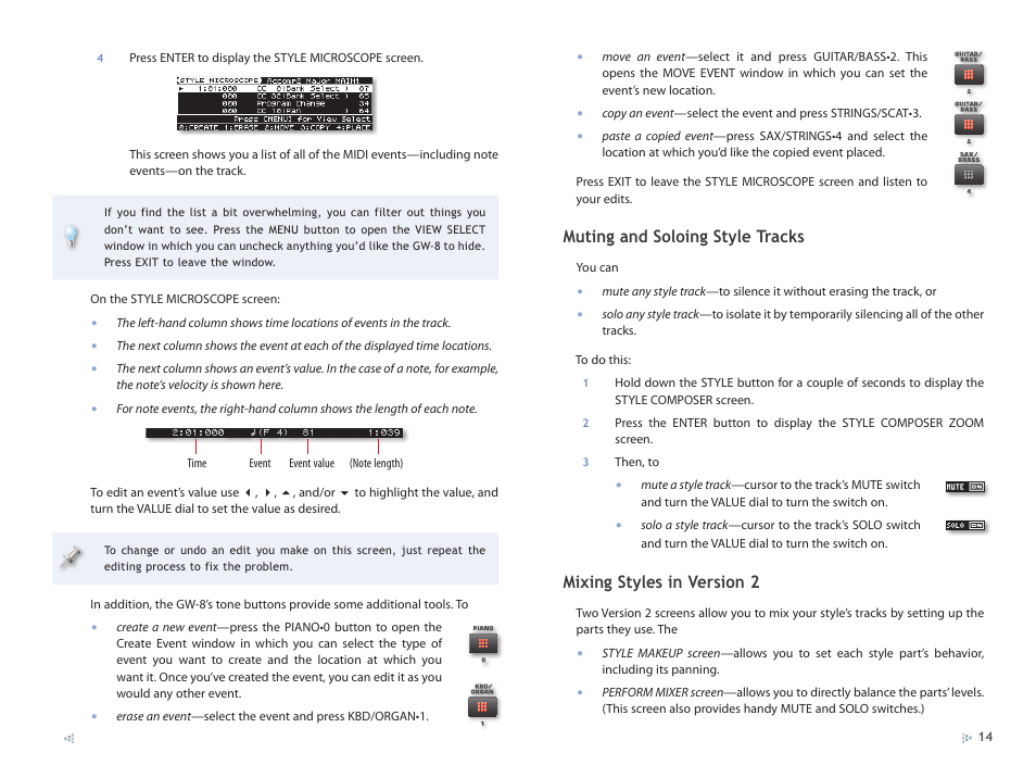 Muting and soloing style tracks, Mixing styles in version 2 | Roland GW-8 ReleaseNote 2 User Manual | Page 14 / 32