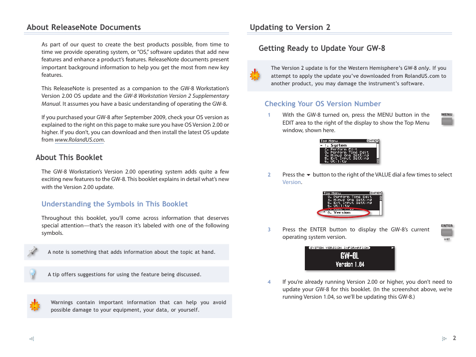 About this booklet | Roland GW-8 ReleaseNote 2 User Manual | Page 2 / 32