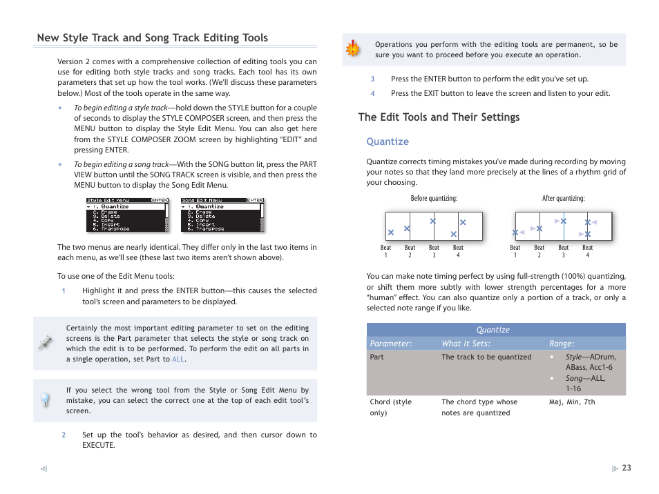 New style track and song track editing tools, The edit tools and their settings | Roland GW-8 ReleaseNote 2 User Manual | Page 23 / 32