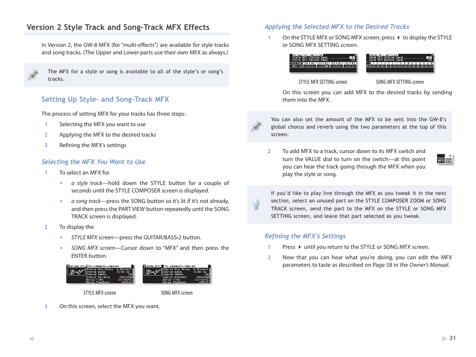 Version 2 style track and song-track mfx effects | Roland GW-8 ReleaseNote 2 User Manual | Page 31 / 32