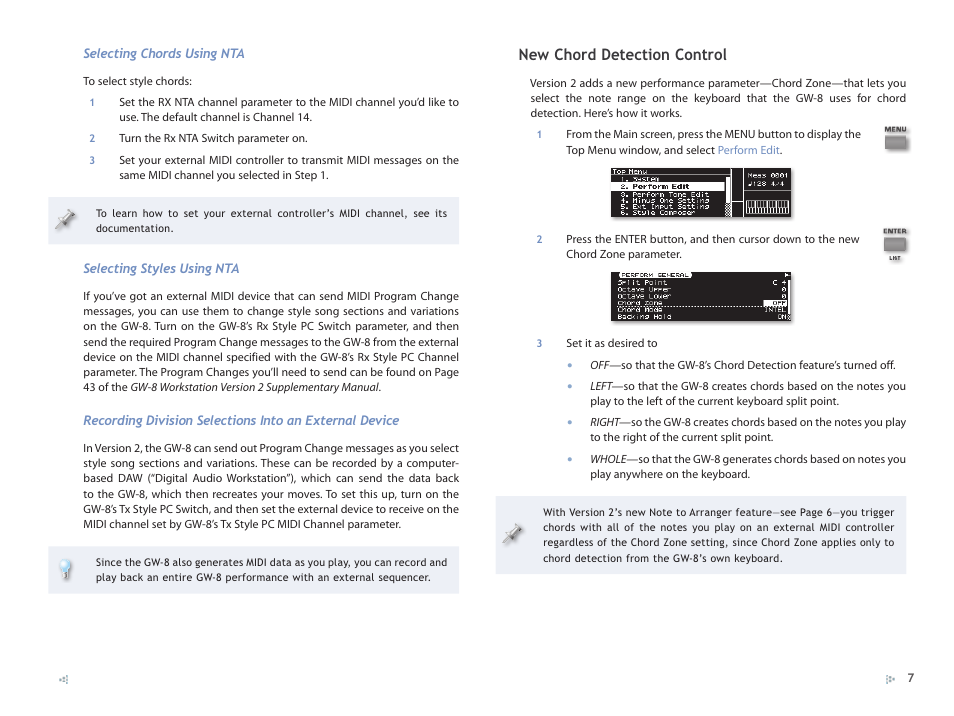 New chord detection control | Roland GW-8 ReleaseNote 2 User Manual | Page 7 / 32