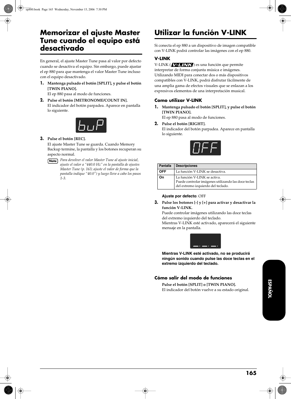 P. 165, Utilizar la función v-link | Roland EP-880 User Manual | Page 165 / 216