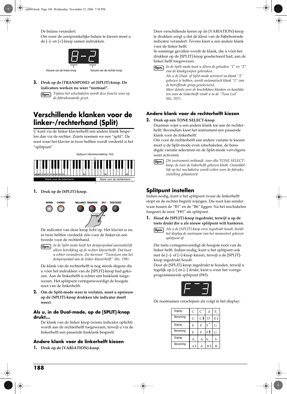 Splitpunt instellen | Roland EP-880 User Manual | Page 188 / 216