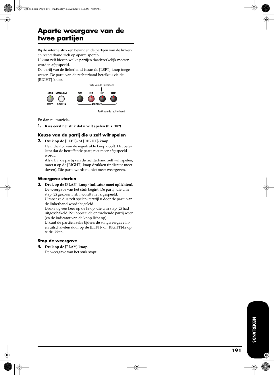 Aparte weergave van de twee partijen | Roland EP-880 User Manual | Page 191 / 216