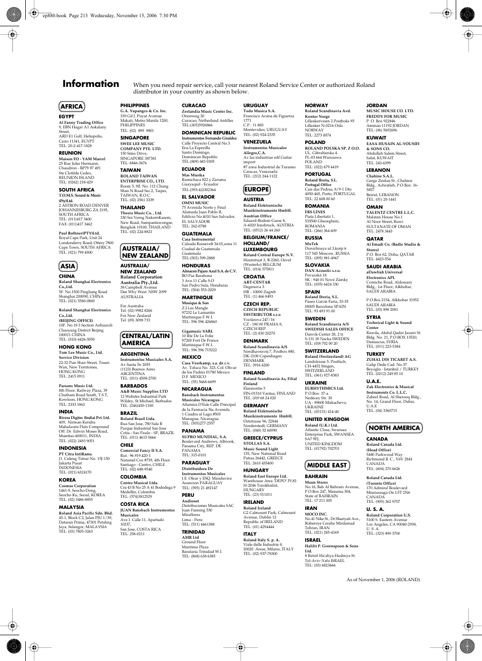 Information | Roland EP-880 User Manual | Page 213 / 216