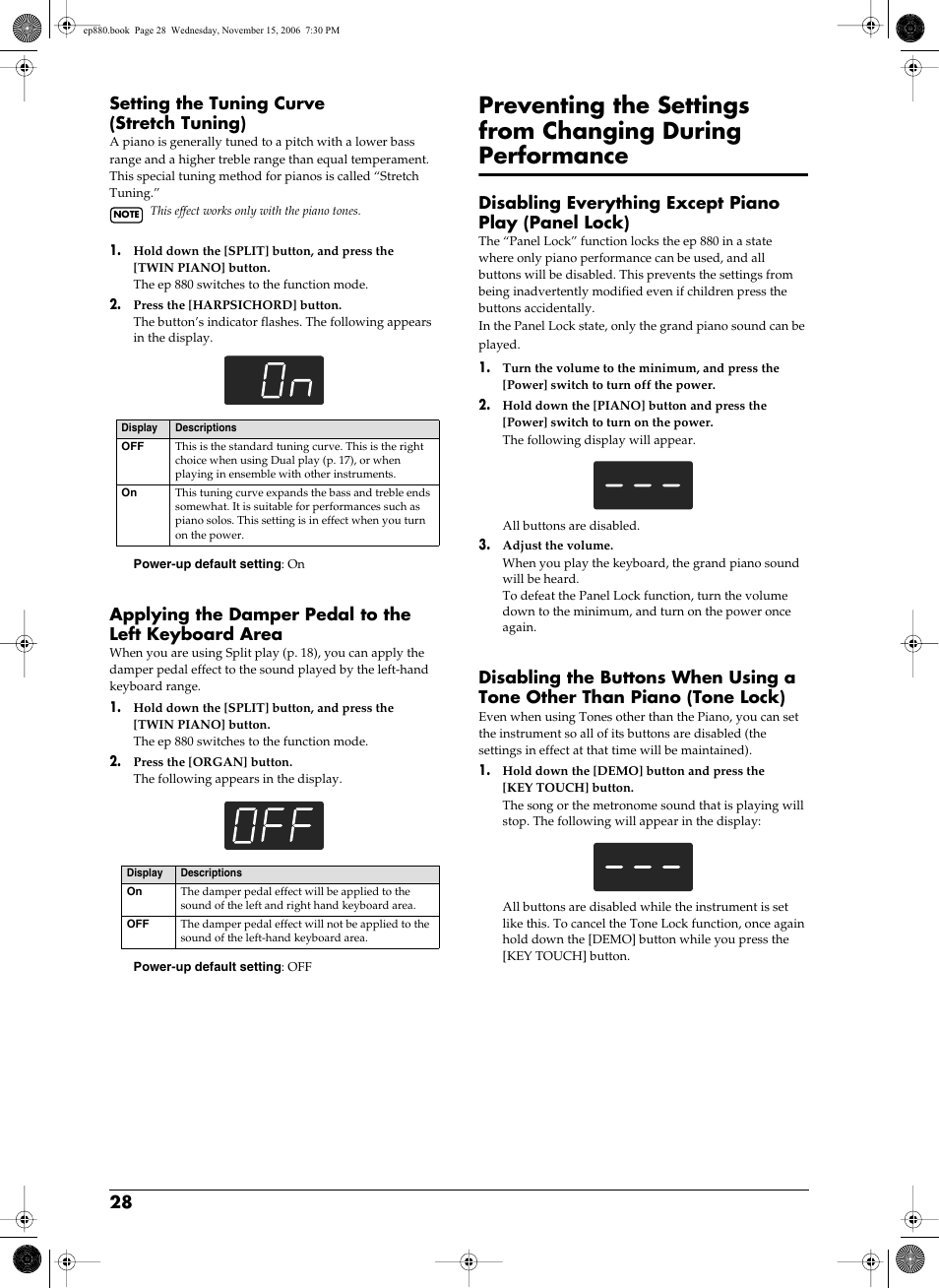 P. 28, 28 setting the tuning curve (stretch tuning) | Roland EP-880 User Manual | Page 28 / 216