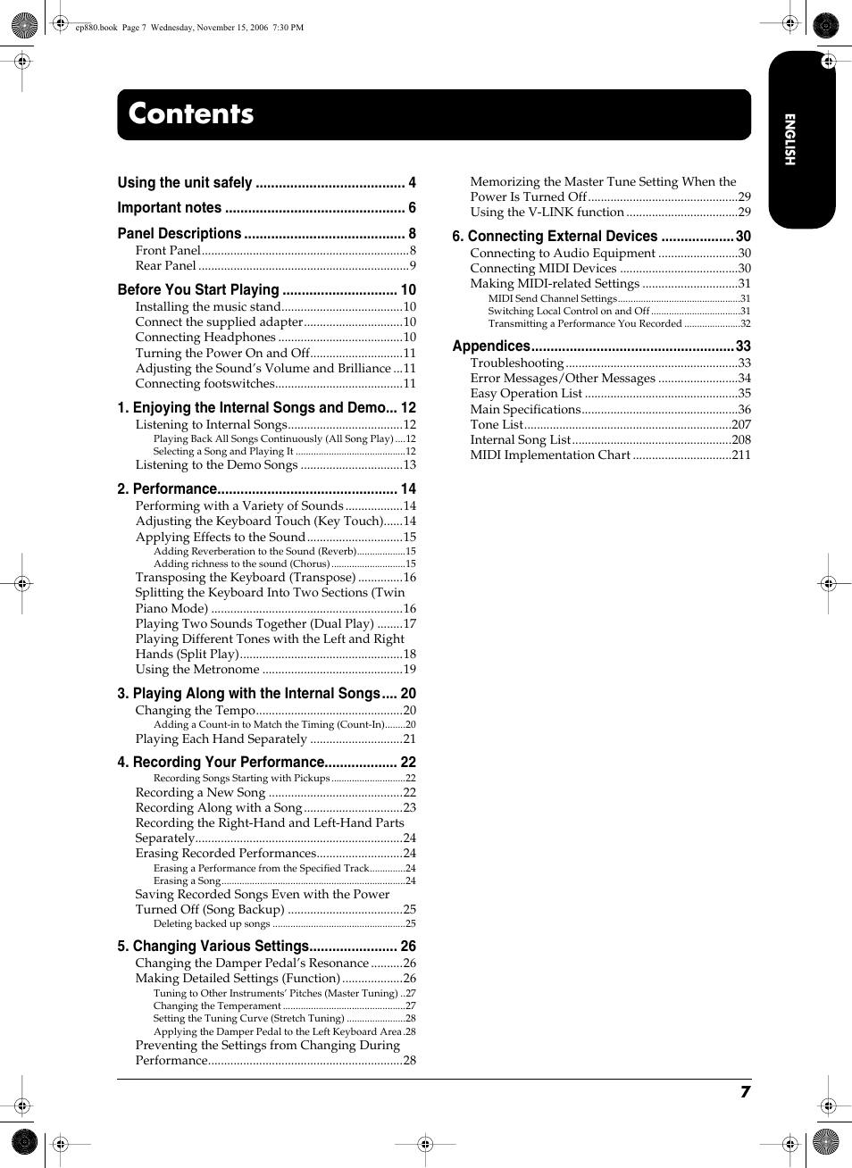 Roland EP-880 User Manual | Page 7 / 216