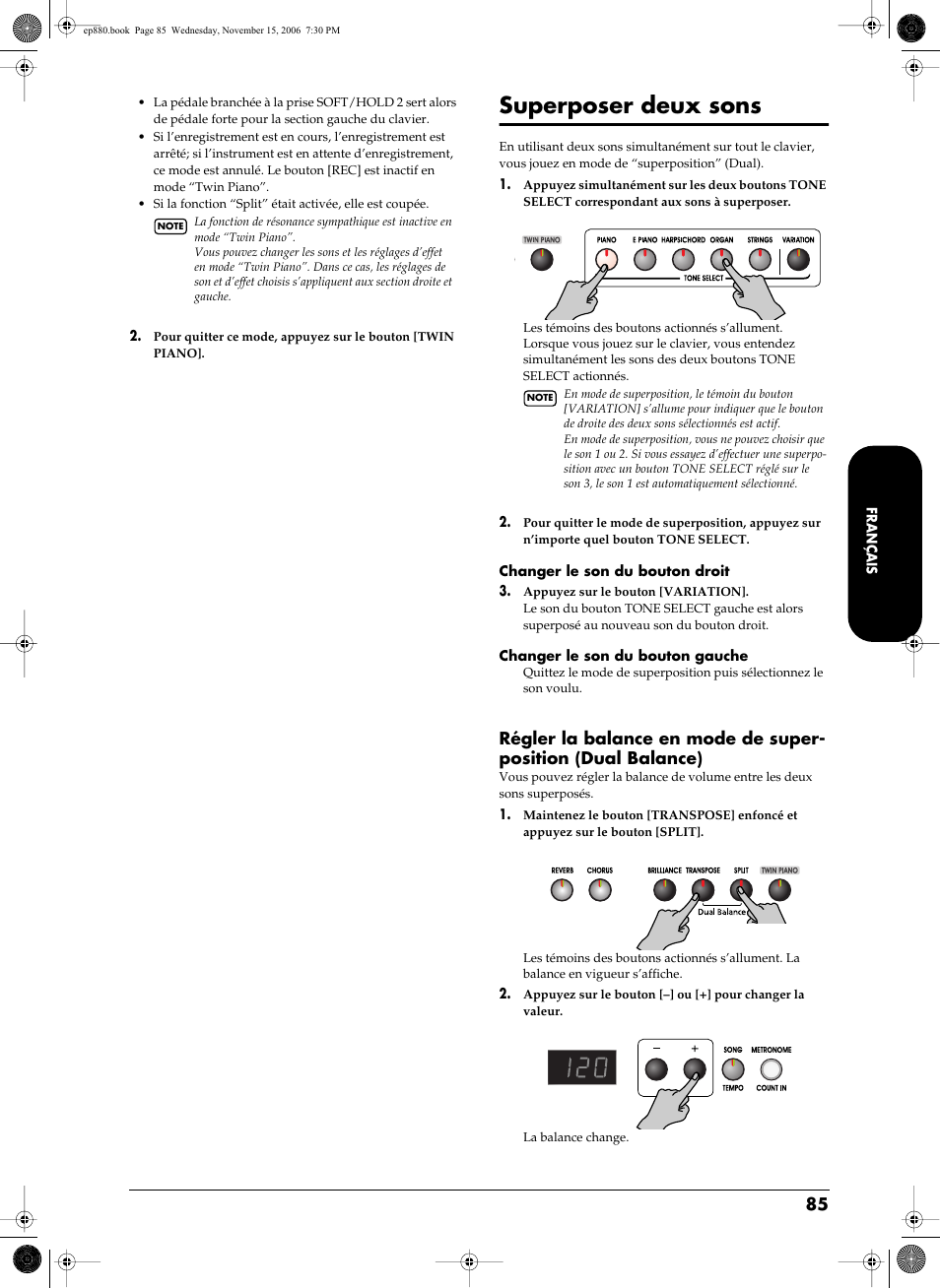 Superposer deux sons | Roland EP-880 User Manual | Page 85 / 216