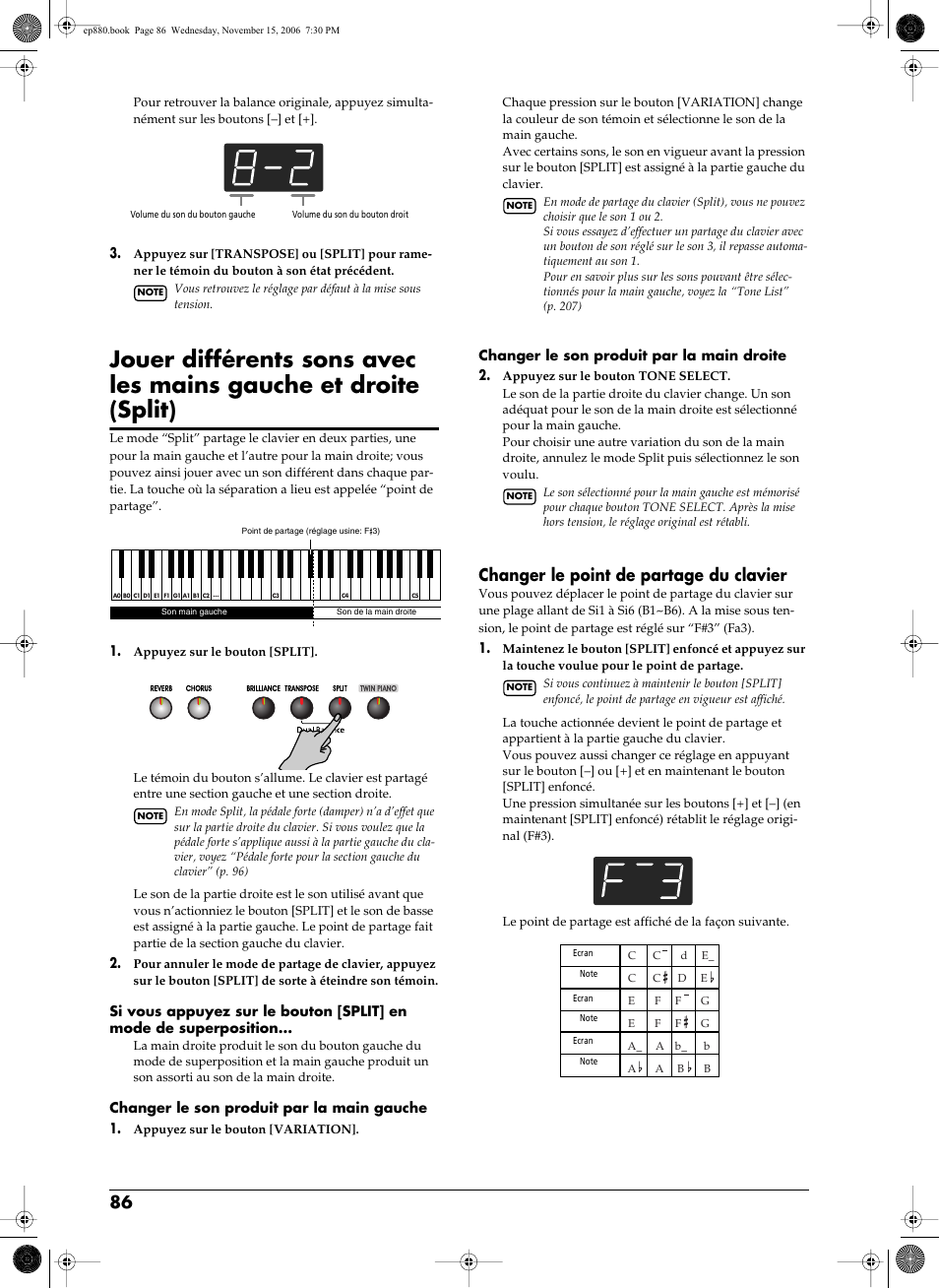 Changer le point de partage du clavier | Roland EP-880 User Manual | Page 86 / 216