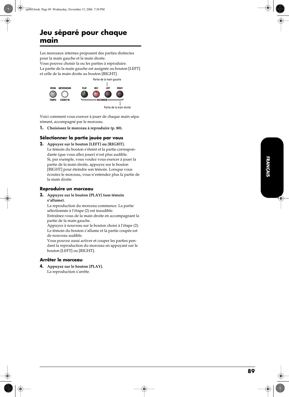 Jeu séparé pour chaque main | Roland EP-880 User Manual | Page 89 / 216