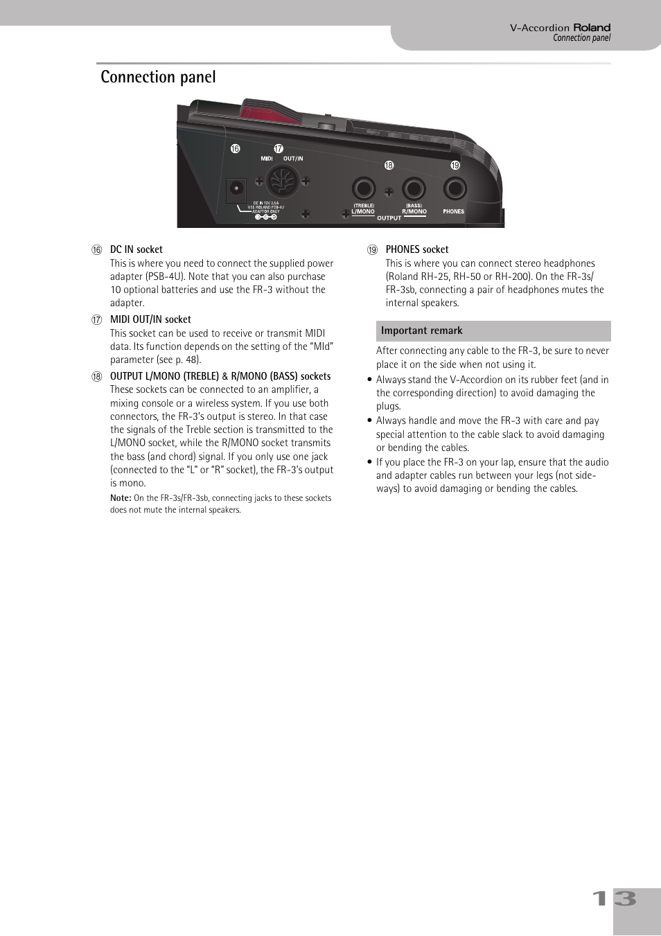 Connection panel | Roland FR-3sb User Manual | Page 13 / 66