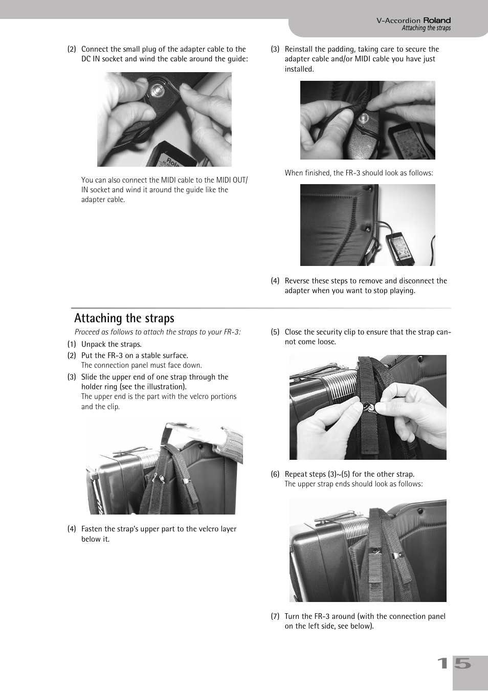 Attaching the straps | Roland FR-3sb User Manual | Page 15 / 66