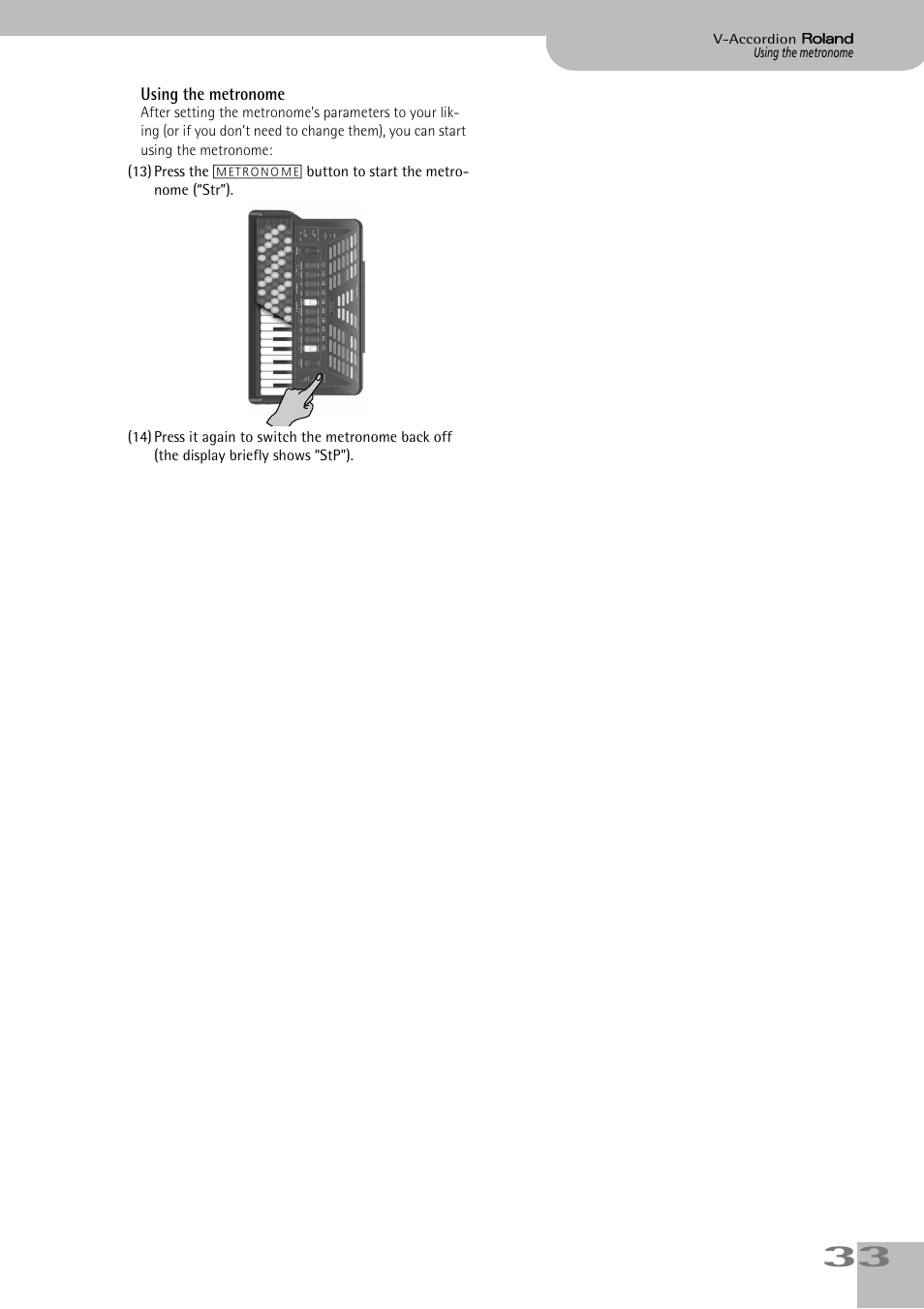 Using the metronome | Roland FR-3sb User Manual | Page 33 / 66