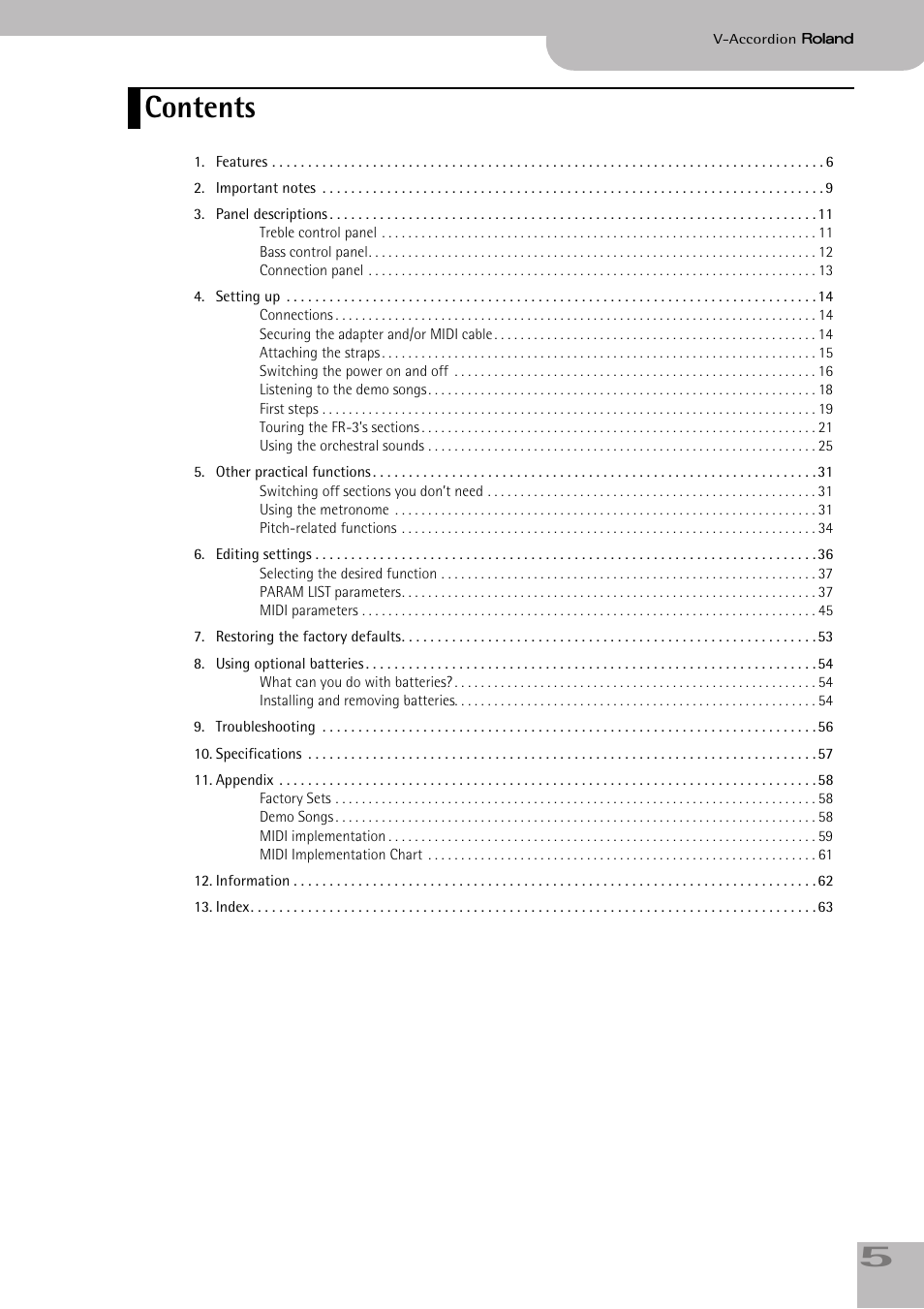 Roland FR-3sb User Manual | Page 5 / 66