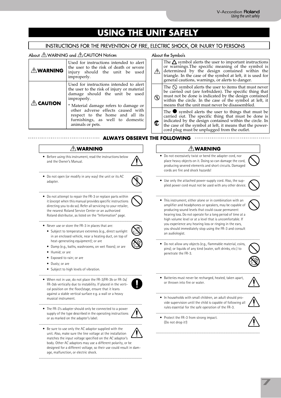 Roland FR-3sb User Manual | Page 7 / 66