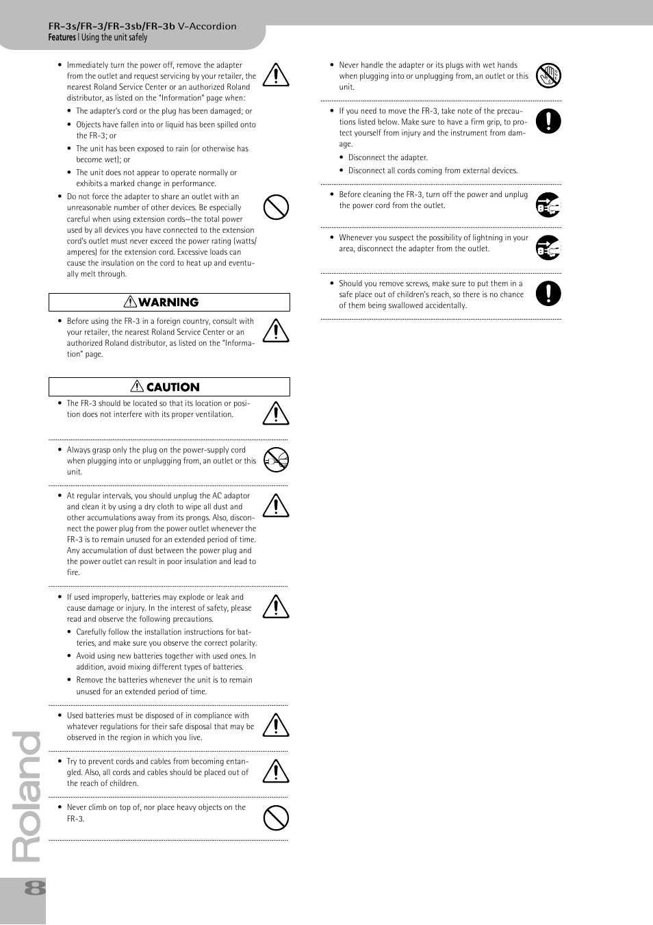 Roland FR-3sb User Manual | Page 8 / 66