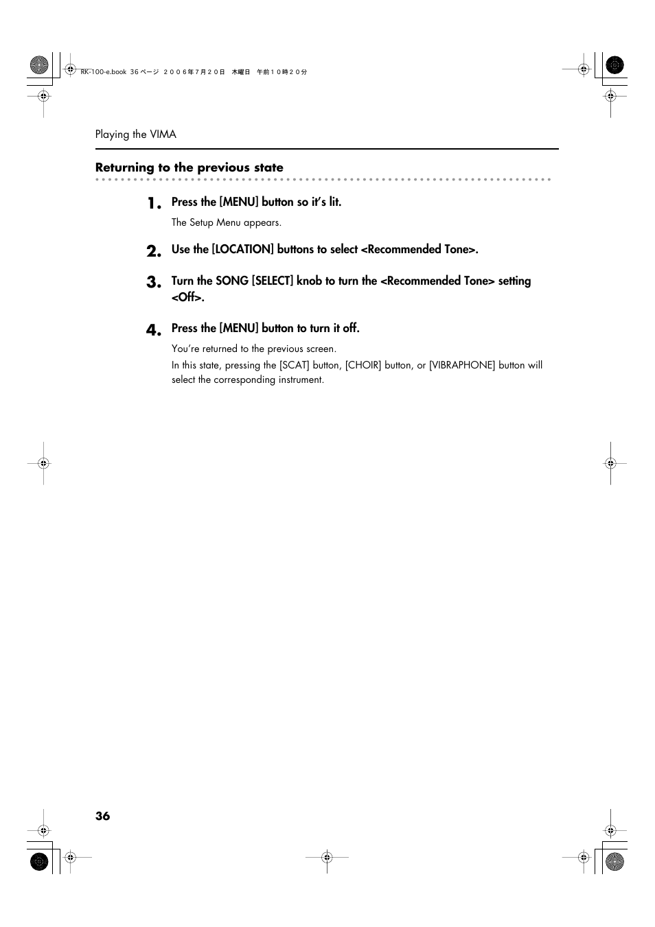 Roland VIMA RK-100 User Manual | Page 36 / 76