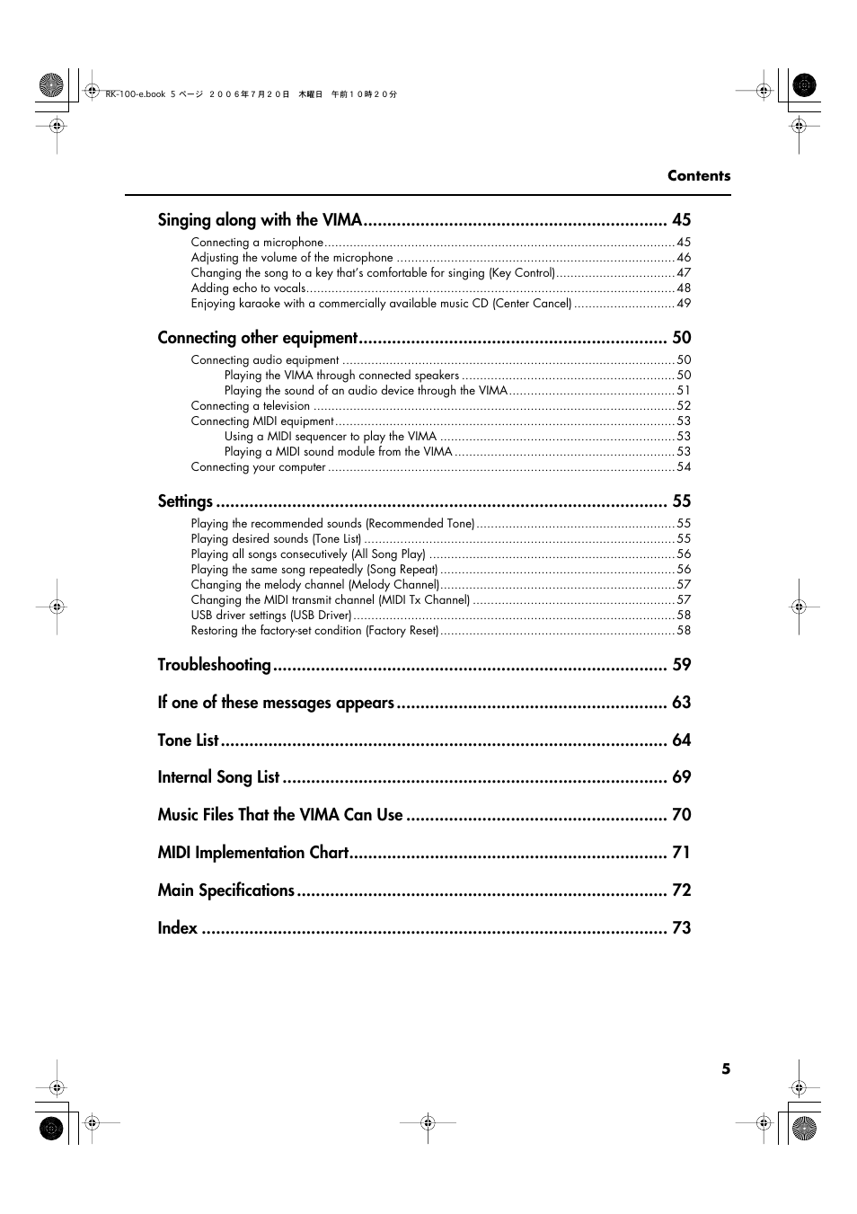 Roland VIMA RK-100 User Manual | Page 5 / 76