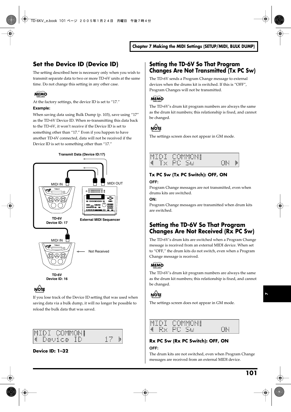 Set the device id (device id) | Roland TD-6V User Manual | Page 101 / 148