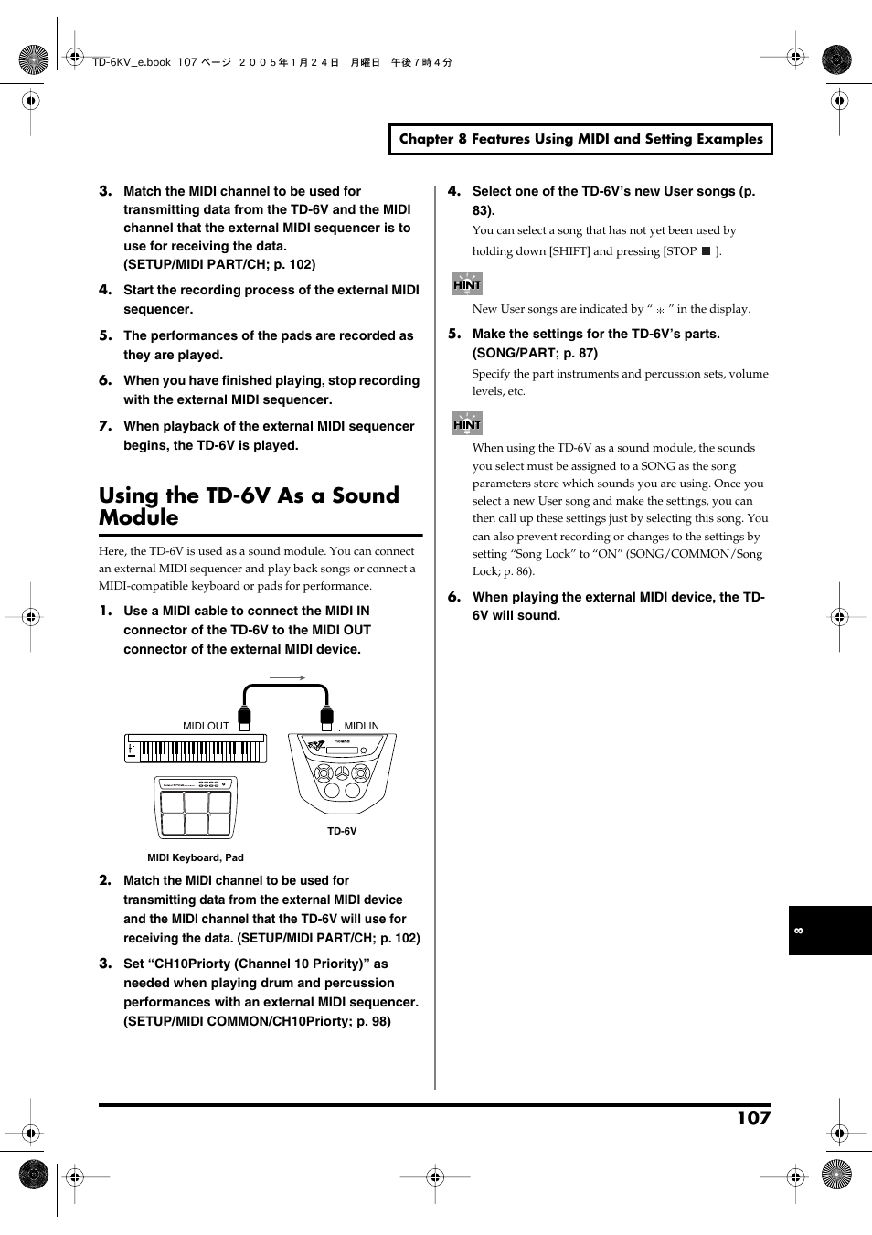 Using the td-6v as a sound module, Sequencers (p. 107) | Roland TD-6V User Manual | Page 107 / 148