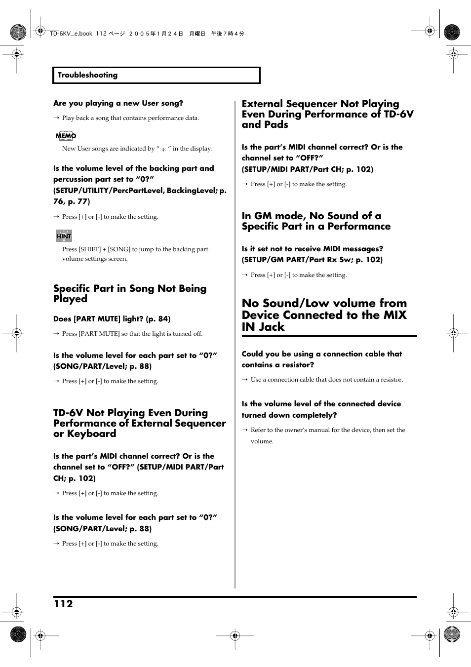 Specific part in song not being played | Roland TD-6V User Manual | Page 112 / 148
