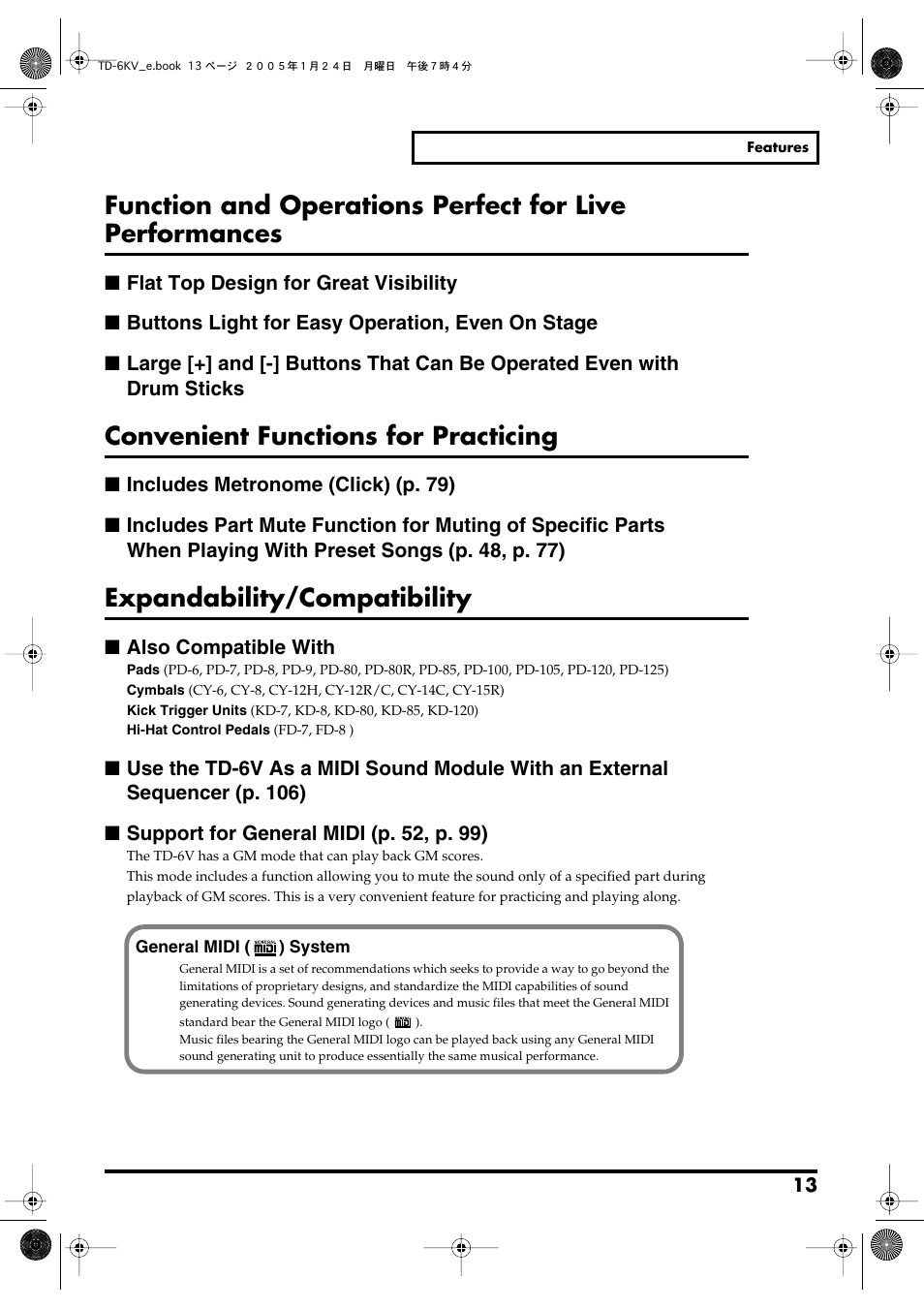 Convenient functions for practicing, Expandability/compatibility | Roland TD-6V User Manual | Page 13 / 148