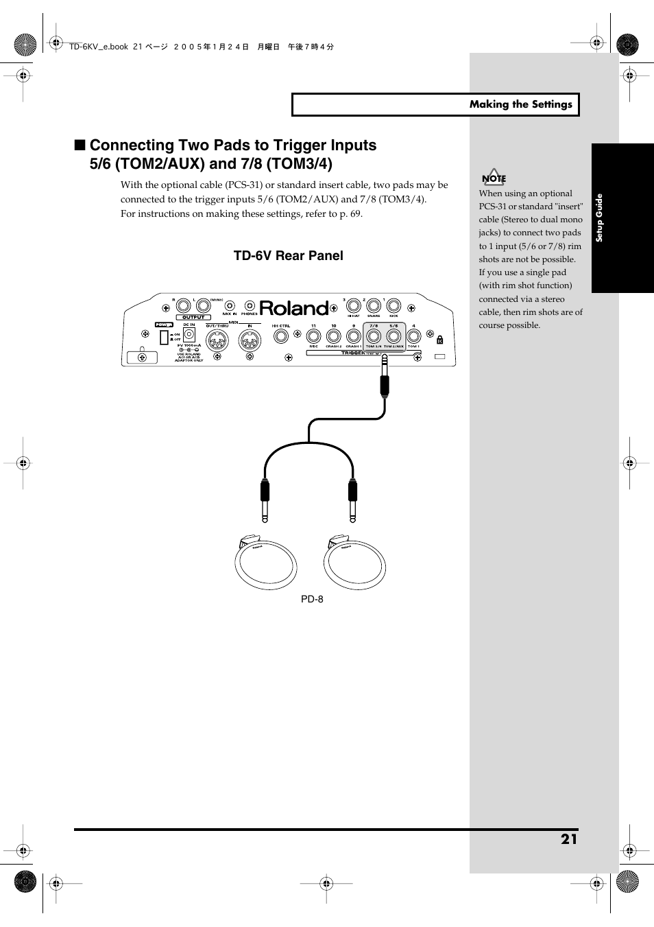 Td-6v rear panel | Roland TD-6V User Manual | Page 21 / 148