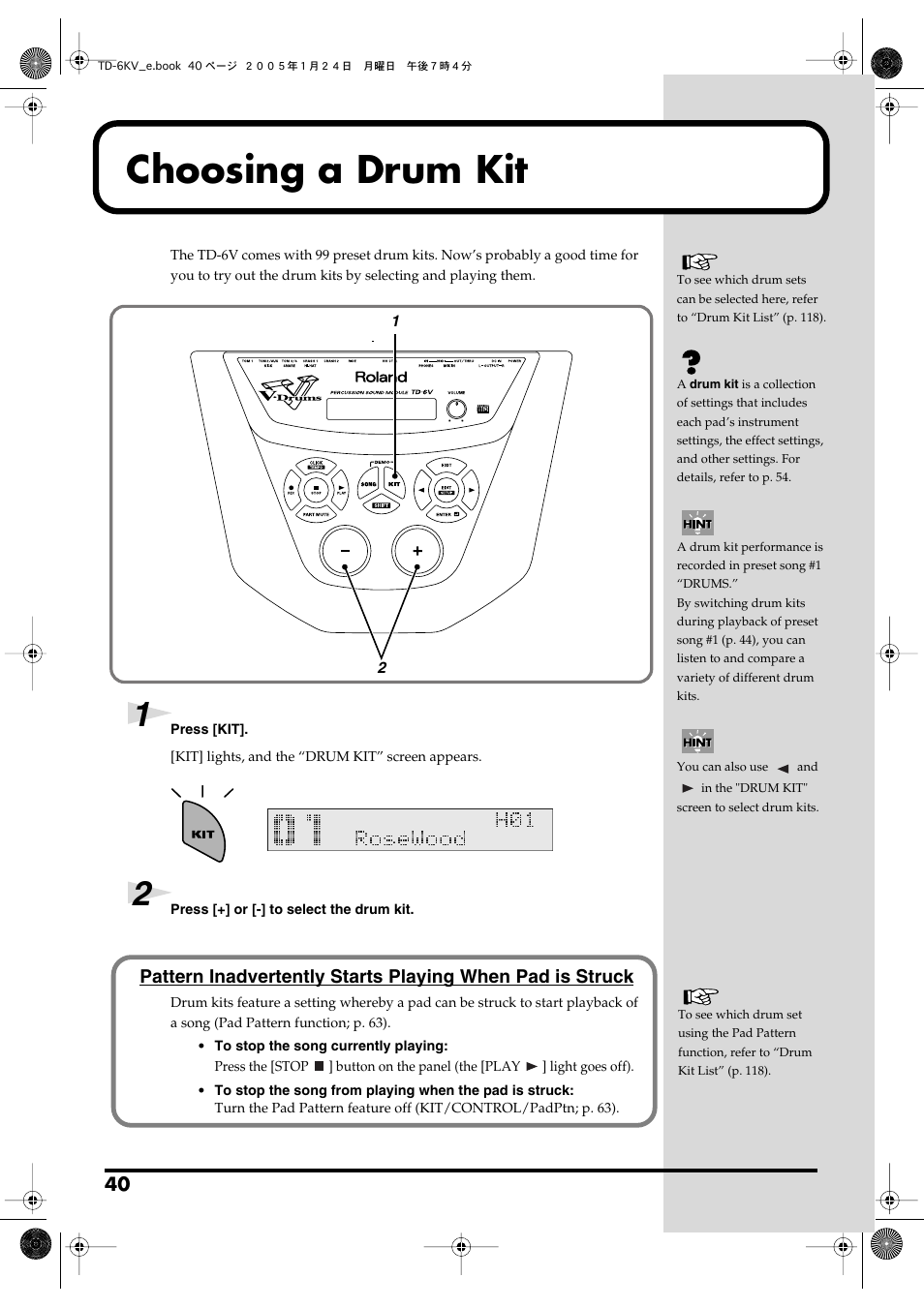 Choosing a drum kit | Roland TD-6V User Manual | Page 40 / 148