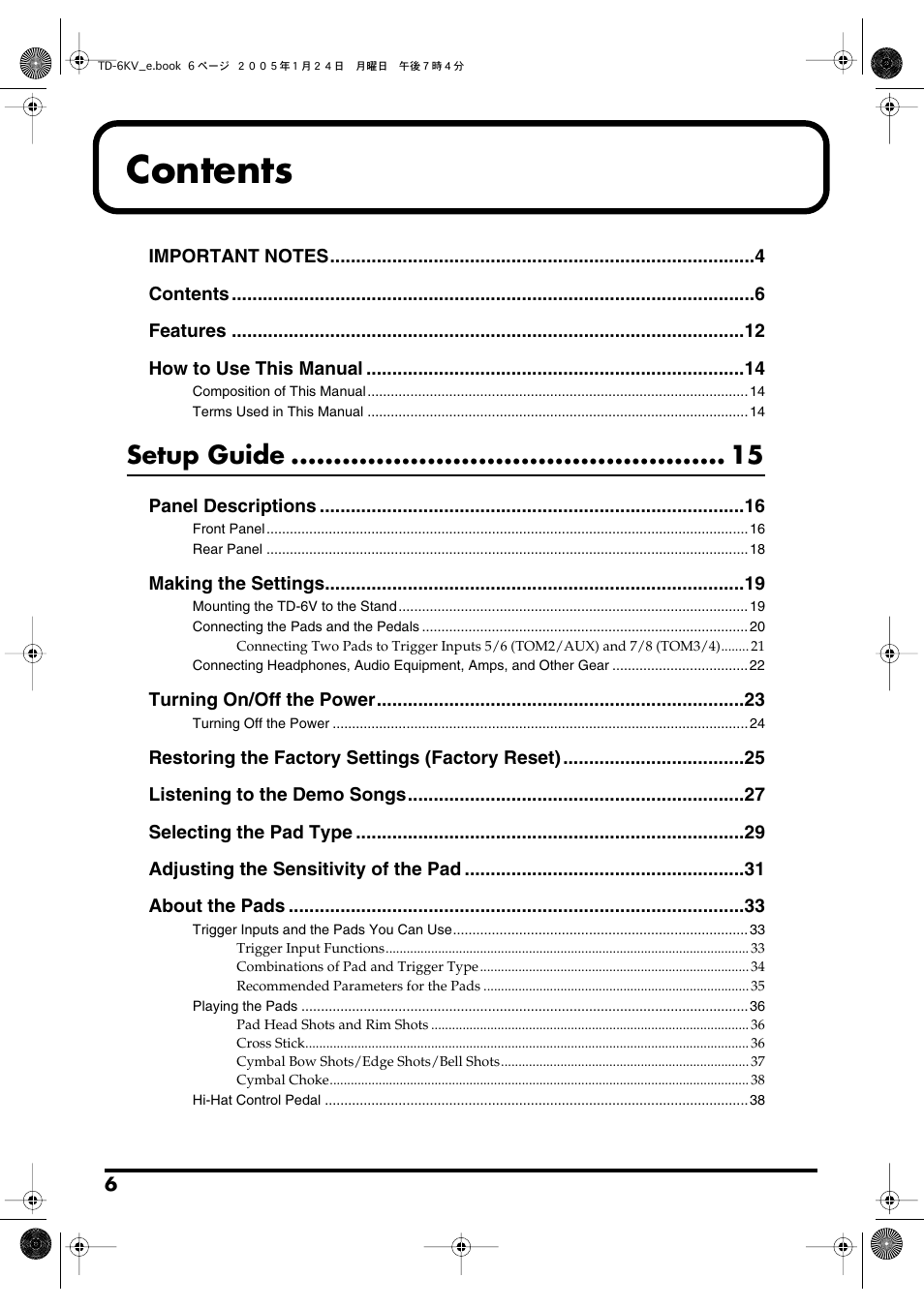 Roland TD-6V User Manual | Page 6 / 148