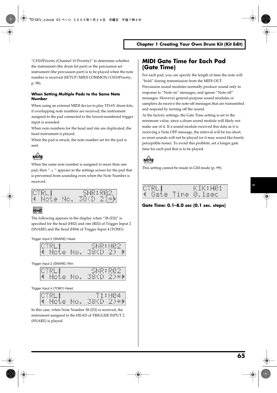Midi gate time for each pad (gate time) | Roland TD-6V User Manual | Page 65 / 148