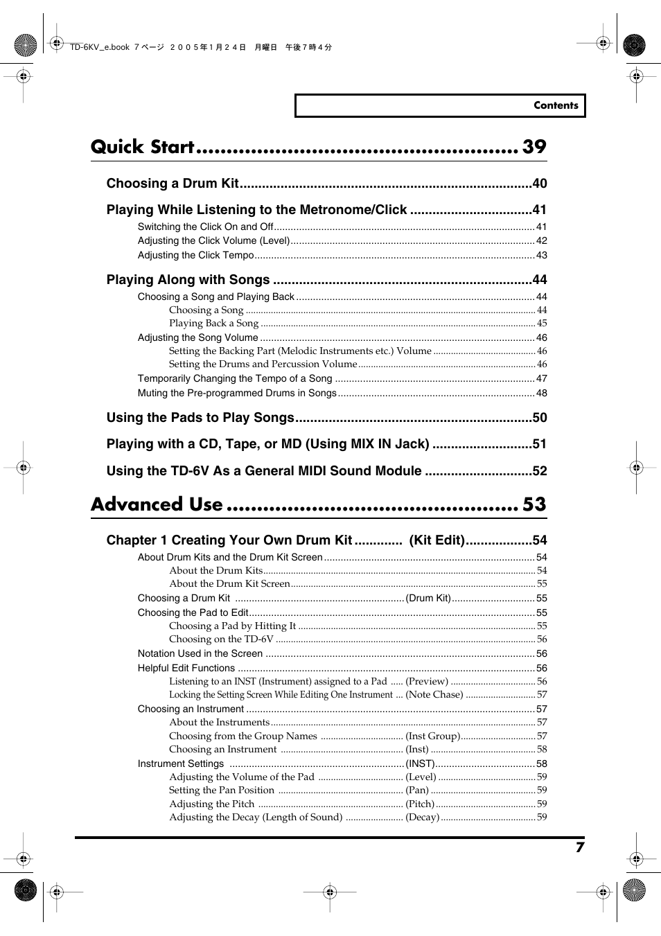 Quick start, Advanced use | Roland TD-6V User Manual | Page 7 / 148