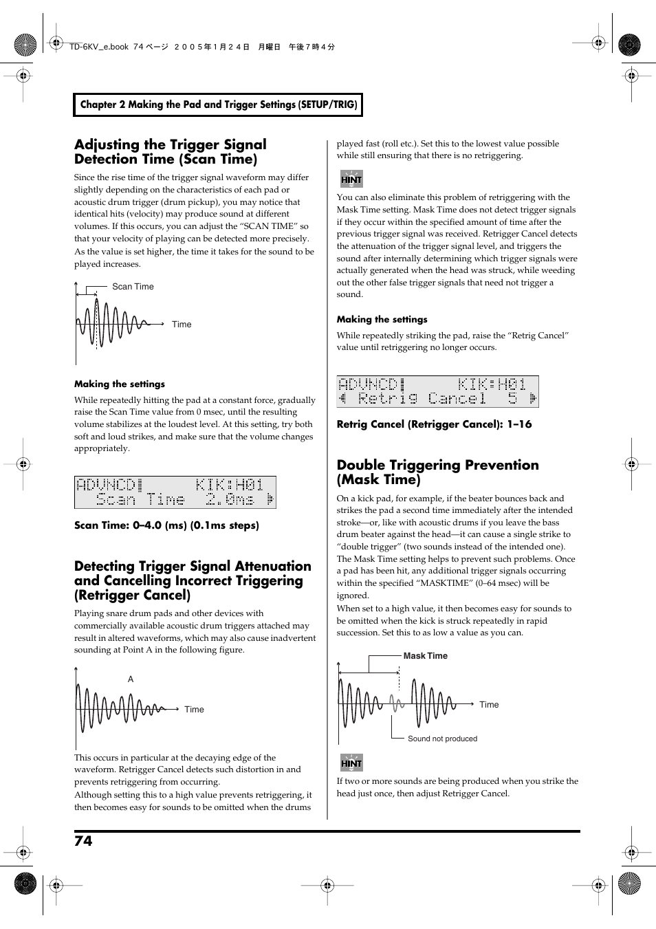Double triggering prevention (mask time) | Roland TD-6V User Manual | Page 74 / 148