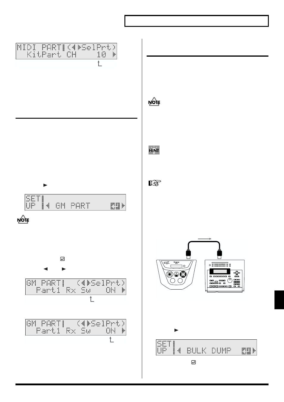 Saving data to an external midi device (bulk dump), Bulk dump; p. 103), With midi keyboards and | Gm part/part rx sw; p. 103) | Roland TD-6 User Manual | Page 103 / 160