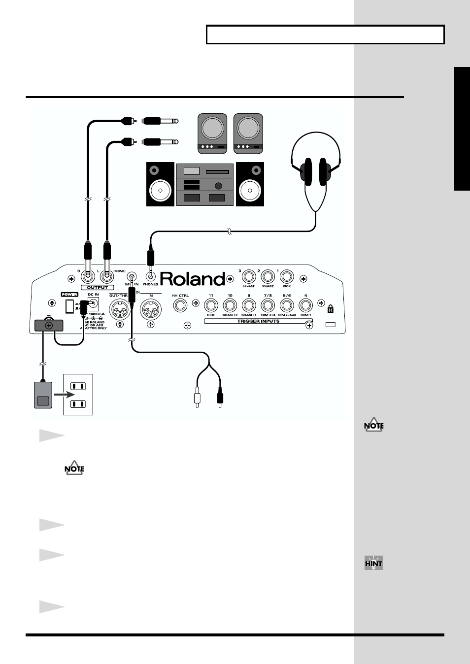 Anchor the power cord (p. 23), Monaural output use the l/mono jack (p. 23), This jack (p. 23) | Roland TD-6 User Manual | Page 23 / 160