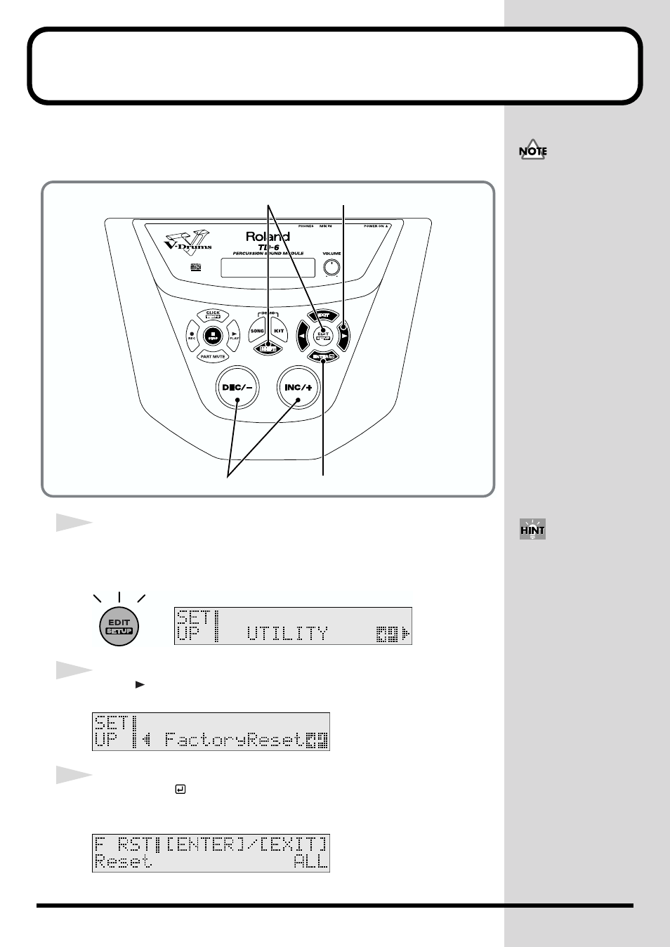 Restoring the factory settings (factory reset) | Roland TD-6 User Manual | Page 26 / 160