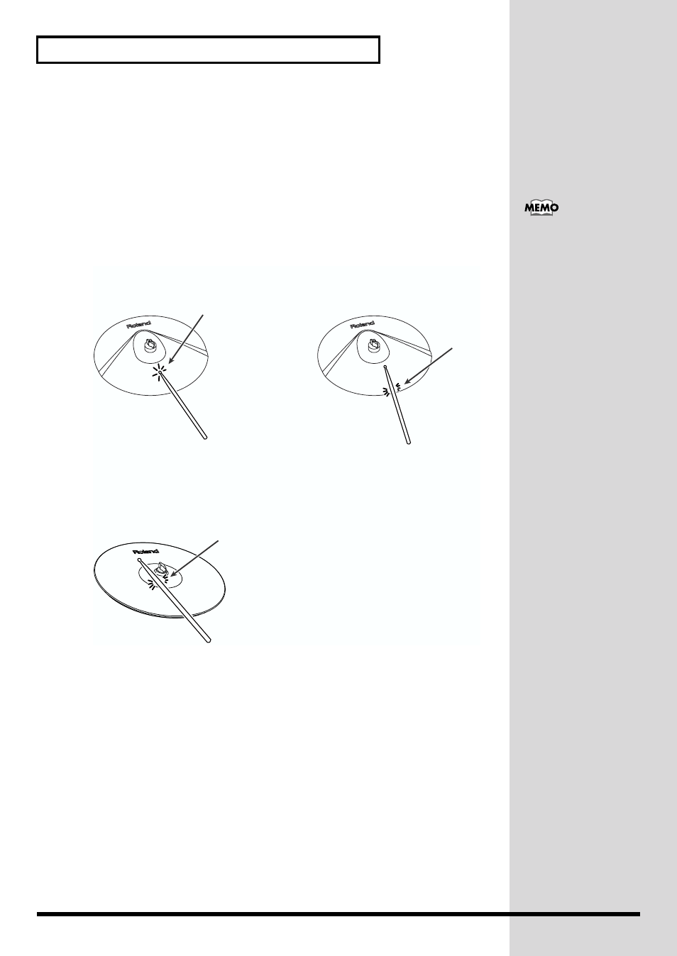 Cymbal bow shots/edge shots/bell shots, Play rim shots (p. 37), cymbal edge shots (p. 38) | Roland TD-6 User Manual | Page 38 / 160