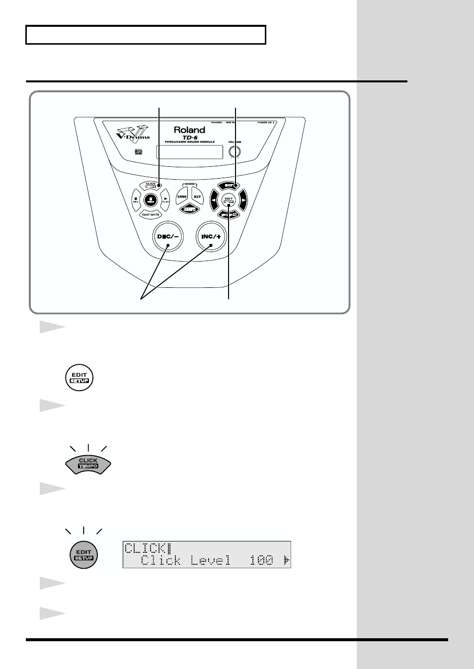 Adjusting the click volume (level) | Roland TD-6 User Manual | Page 44 / 160