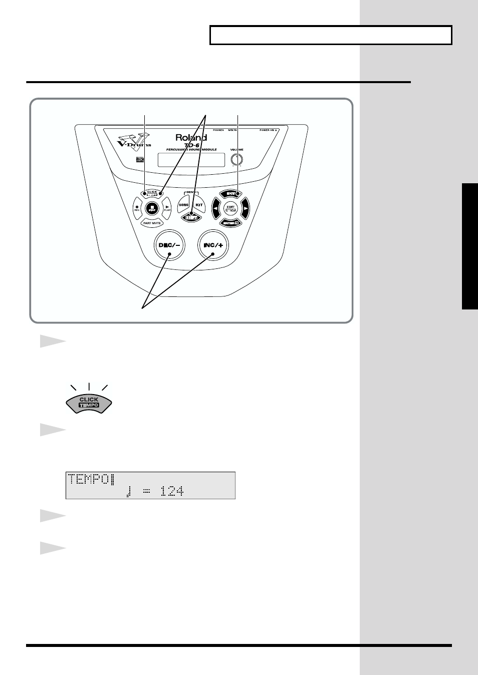 Adjusting the click tempo, P. 45, p. 49), Screen (p. 45, p. 49) | Roland TD-6 User Manual | Page 45 / 160