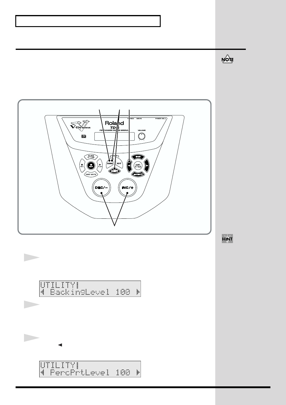 Adjusting the song volume, Setting the drums and percussion volume, Other instruments) (p. 48) | Roland TD-6 User Manual | Page 48 / 160