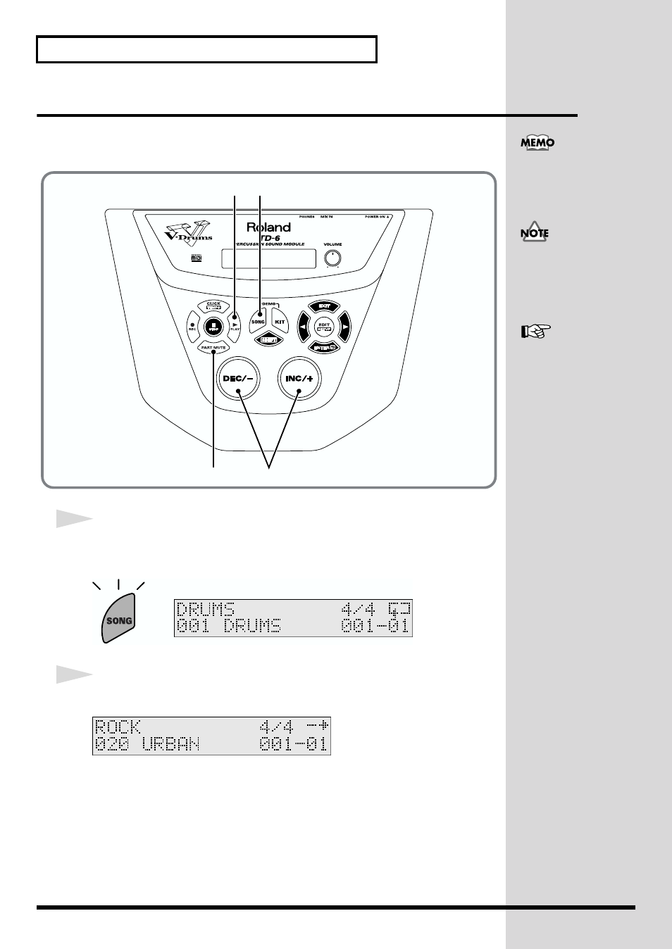 Muting the pre-programmed drums in songs, When playing with preset songs (p. 50, p. 78), Mutes the performance of specified parts (p. 50) | Roland TD-6 User Manual | Page 50 / 160