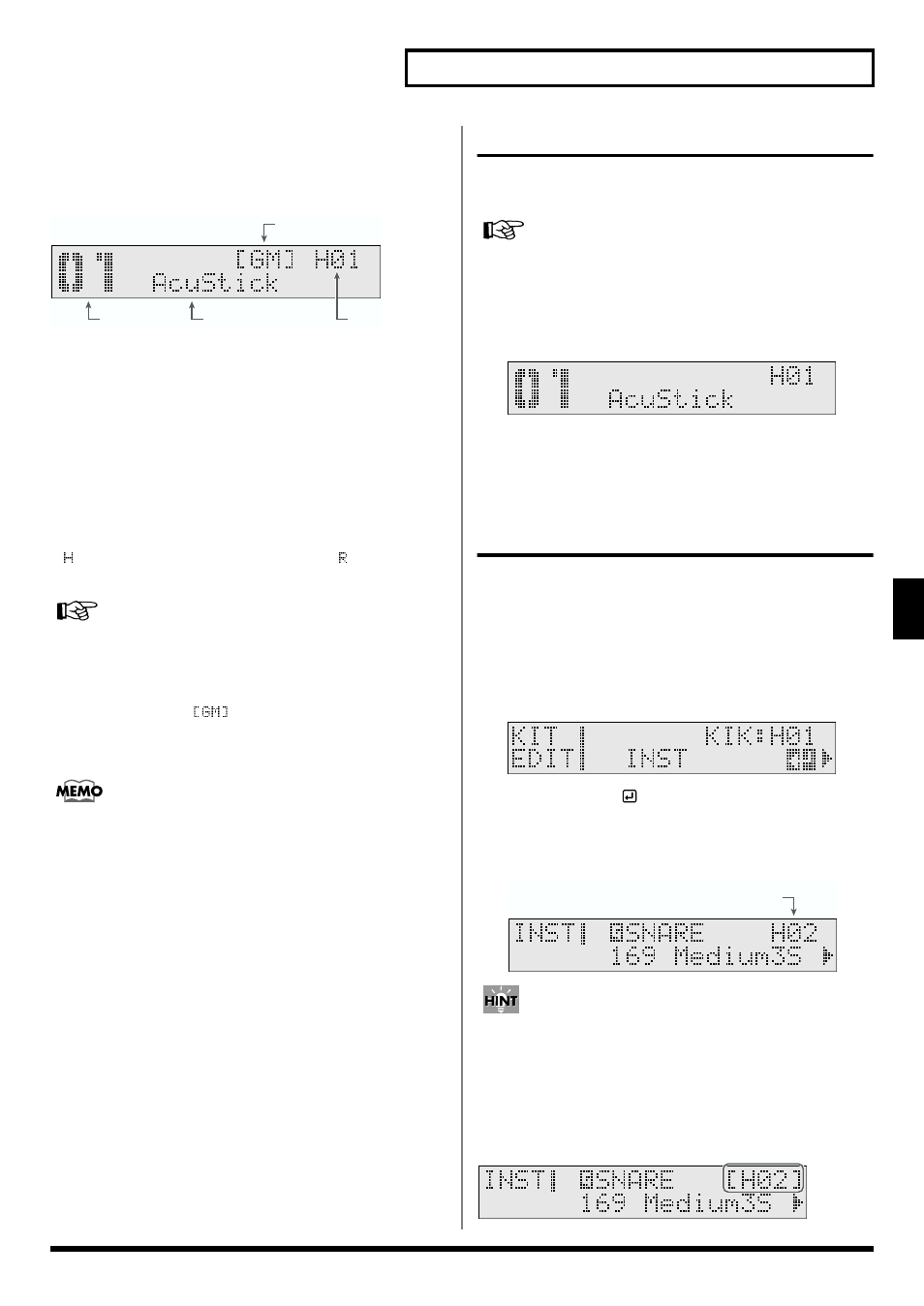 About the drum kit screen, Choosing a drum kit (drum kit), Choosing the pad to edit | Choosing a pad by hitting it | Roland TD-6 User Manual | Page 57 / 160