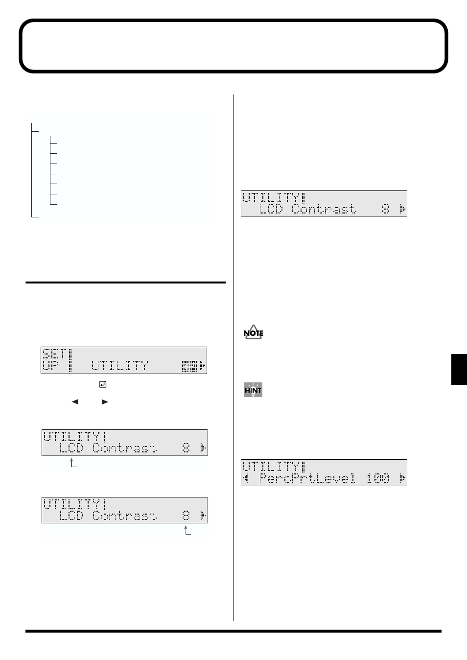 Making the global settings (utility), Display contrast adjustment (lcd contrast), P. 77 | Chapter 3 global settings for the td-6, Setup/utility, factory reset), Parameters that can be set here | Roland TD-6 User Manual | Page 77 / 160